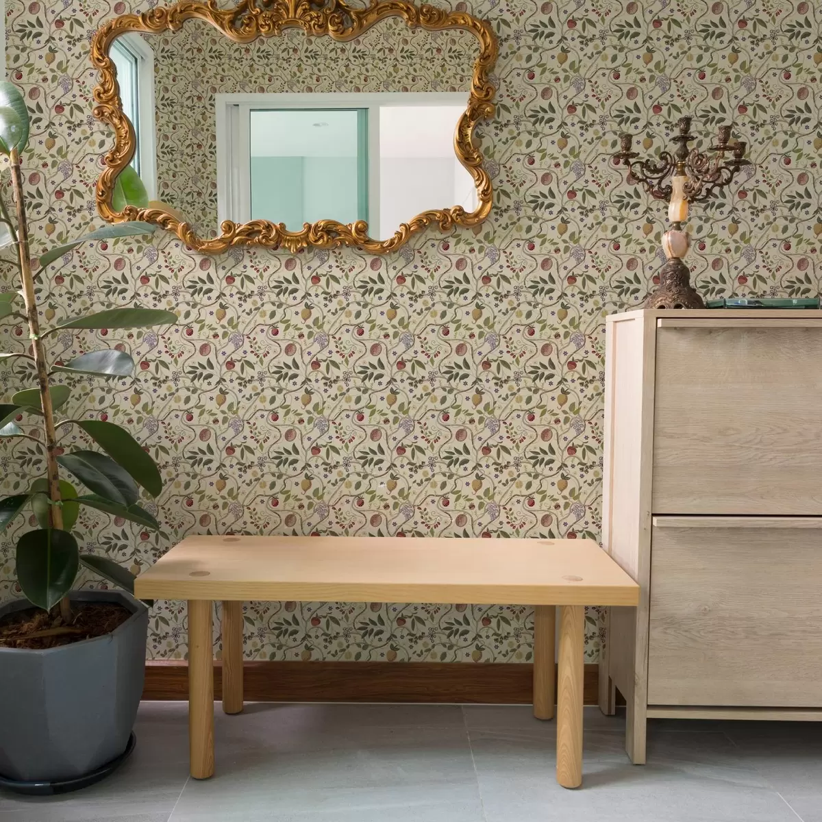 Tapetes Augļu raksts ar ogām, zariem un ziediem a00428