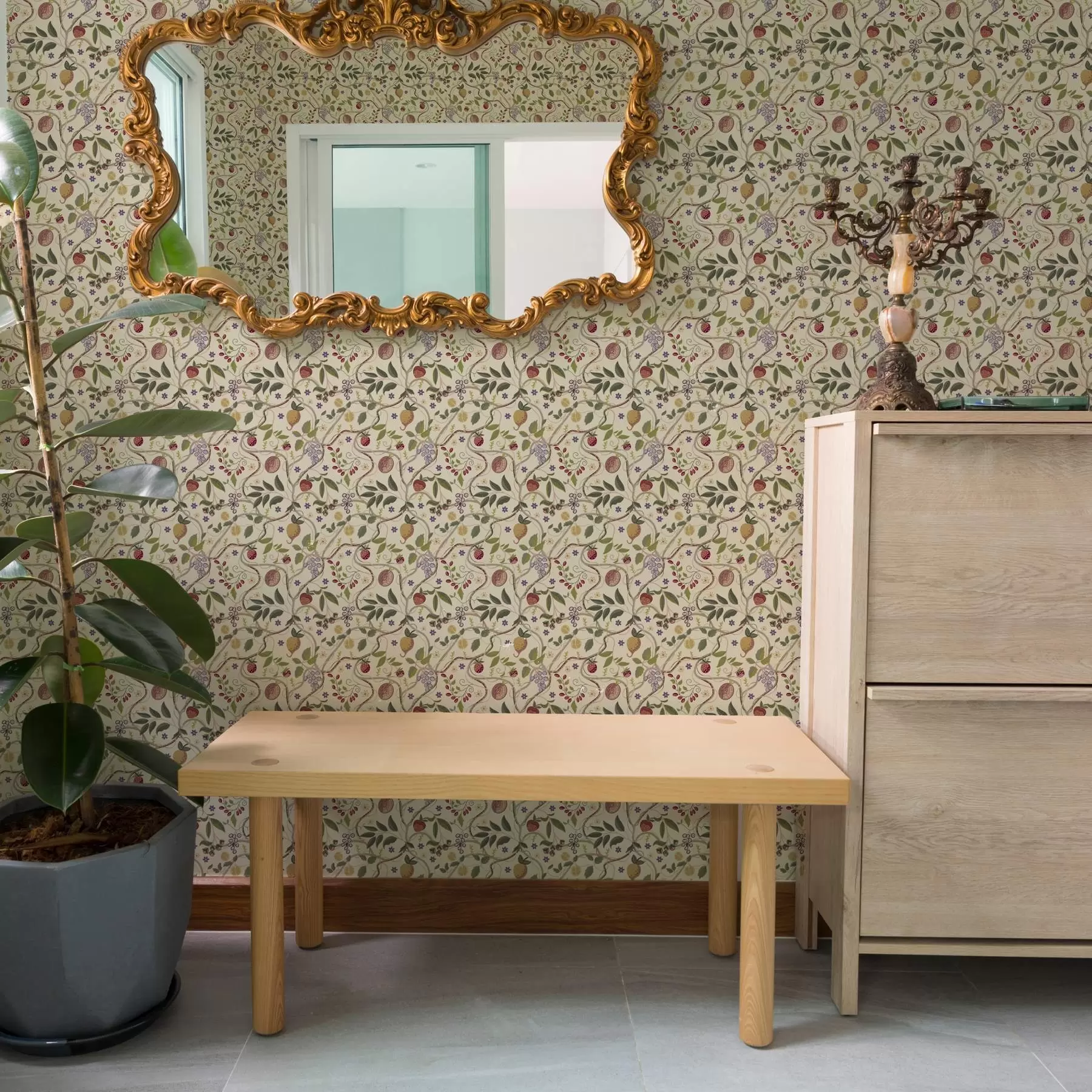 Fototapetes Augļu raksts ar ogām, zariem un ziediem a00428