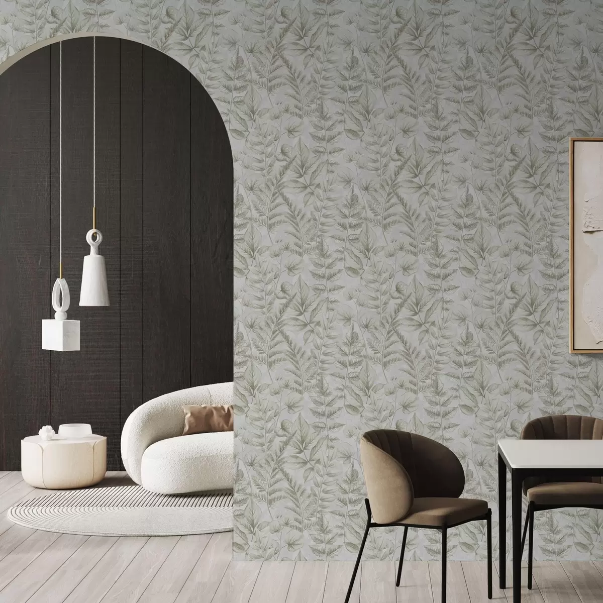 Tapetes Maigas pasteļlapas akvareļu botāniskajā stilā a00437