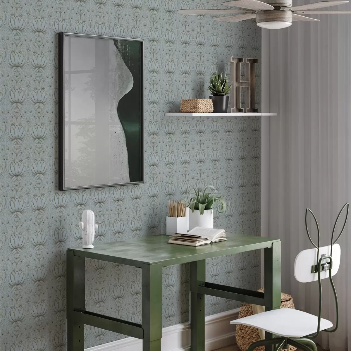 Tapetes Lotosu ornamenta turkīza un dzeltenā krāsu gamā a00439