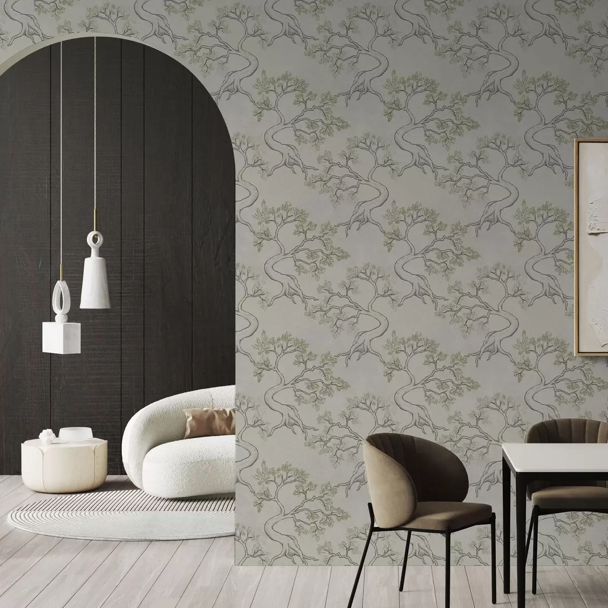 Tapetes Vienkrāsaini koki ar izdomātiem izliektiem stumbriem a00468