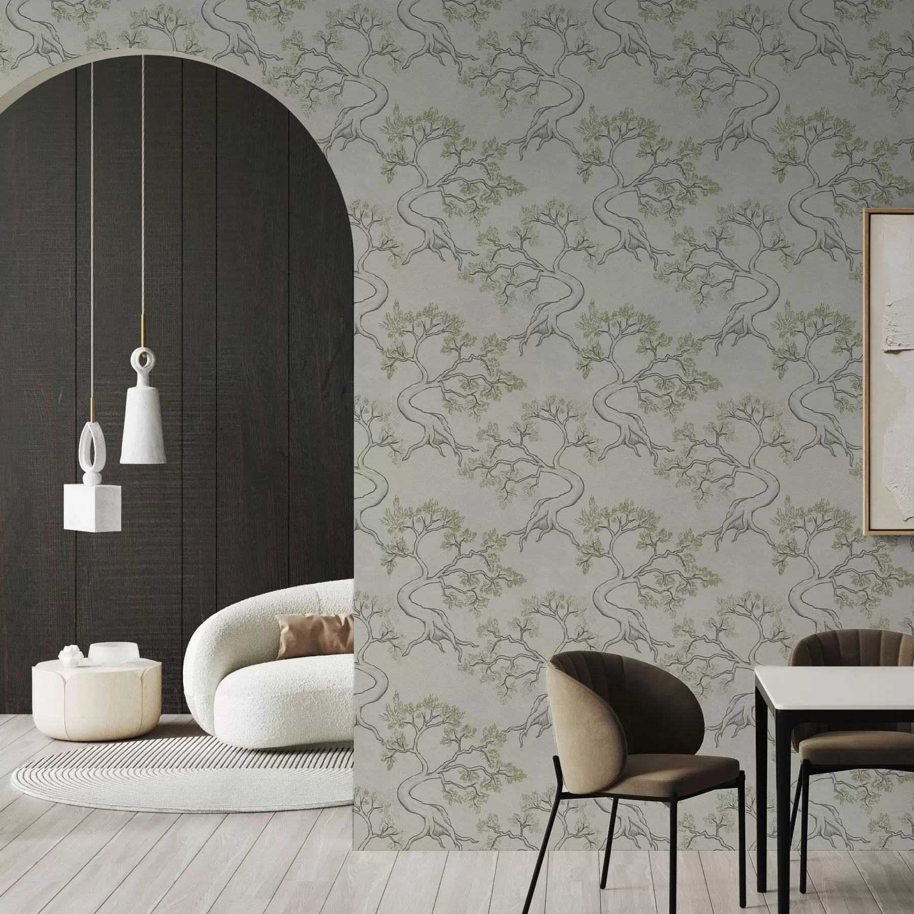 Fototapetes Vienkrāsaini koki ar izdomātiem izliektiem stumbriem a00468