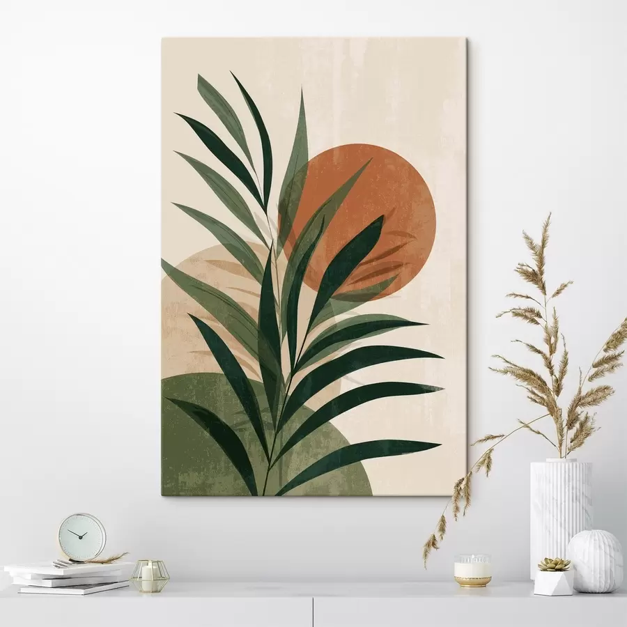 Glezna Zaļās lapas un saulriets s45394