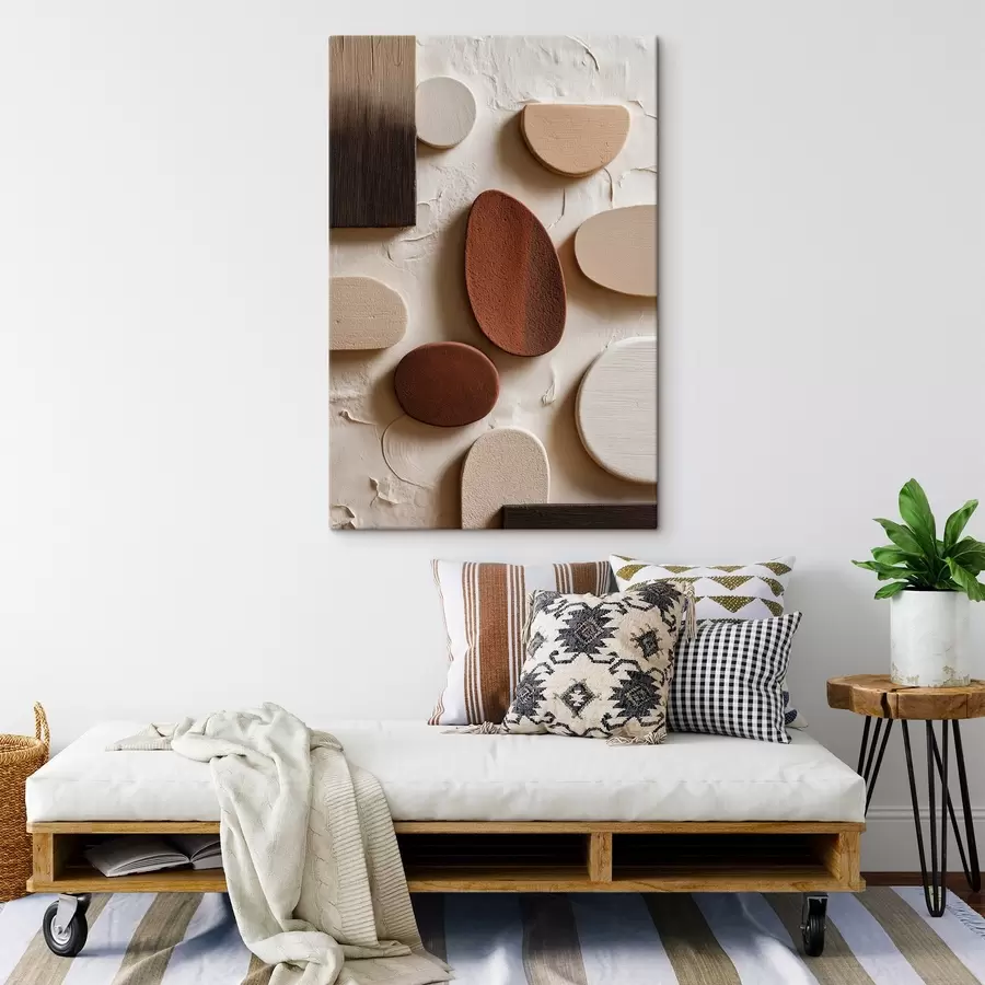 Glezna Abstrakta kompozīcija ar trīsdimensiju ģeometriskām figūrām uz reljefa fona s45409