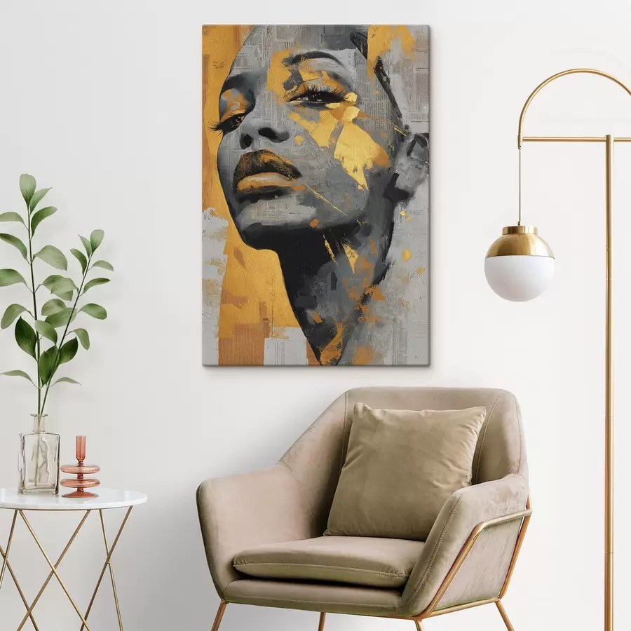 Glezna Jauktu mediju portrets ar avīžu fragmentiem un dekoratīviem otas triepieniem s45419