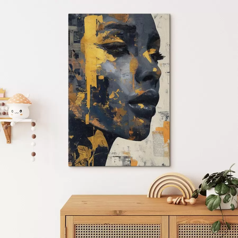 Glezna Jauktu mediju portrets ar avīžu fragmentiem un dekoratīviem otas triepieniem s45420