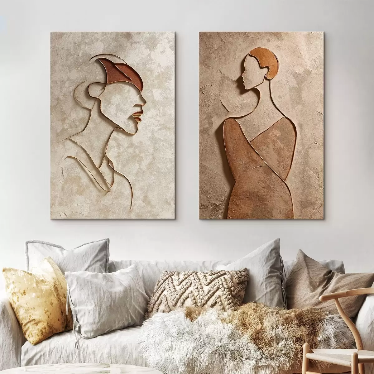 Glezna Cilvēku siluetu reljefs minimālisma stilā m00596