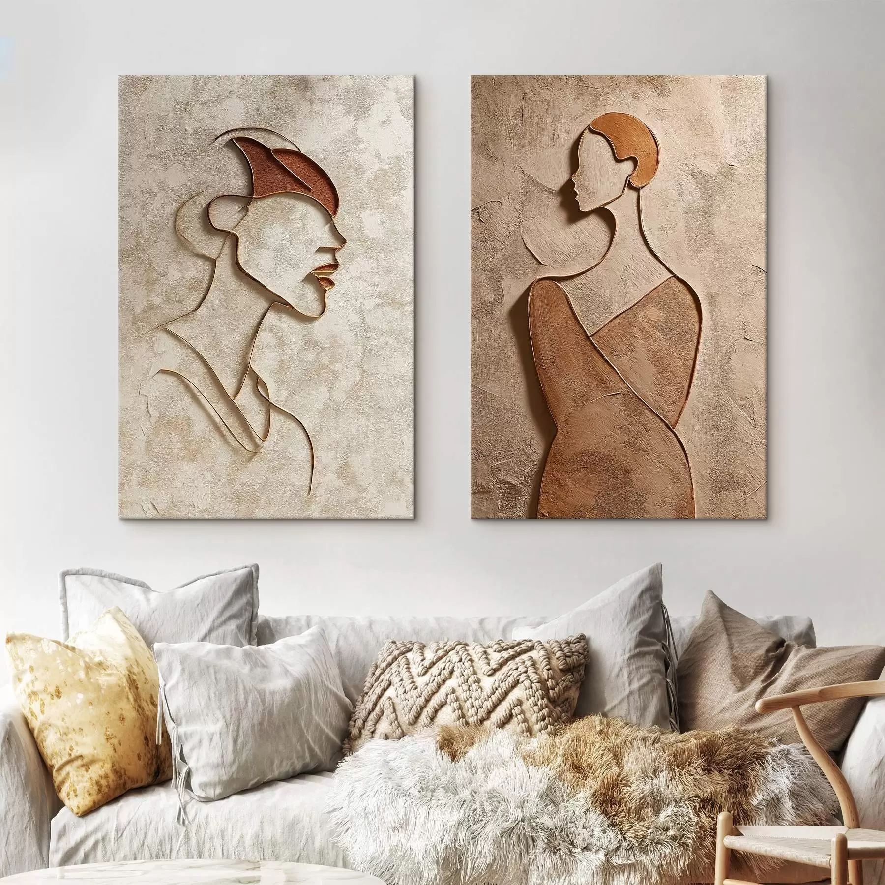 Glezna Cilvēku siluetu reljefs minimālisma stilā m00596