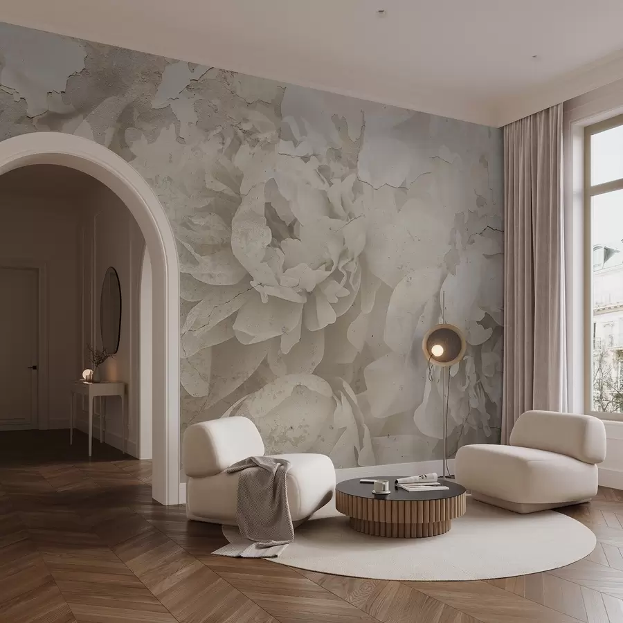 Fototapetes Peonijas ar betona tekstūru w04407