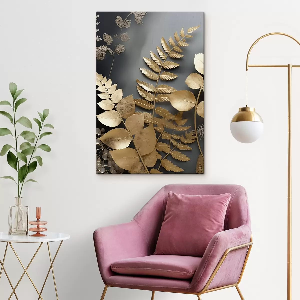 Glezna Eikalipta zari un tropu lapas uz tumša fona s45333