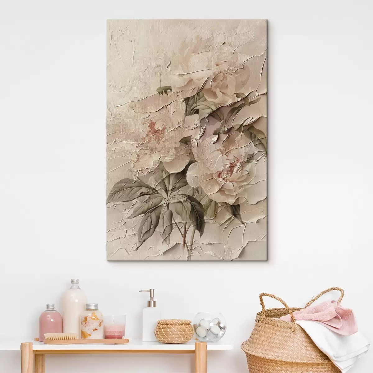 Glezna Sulīgs peoniju pušķis akvareļu stilā uz gaiša fona s45336