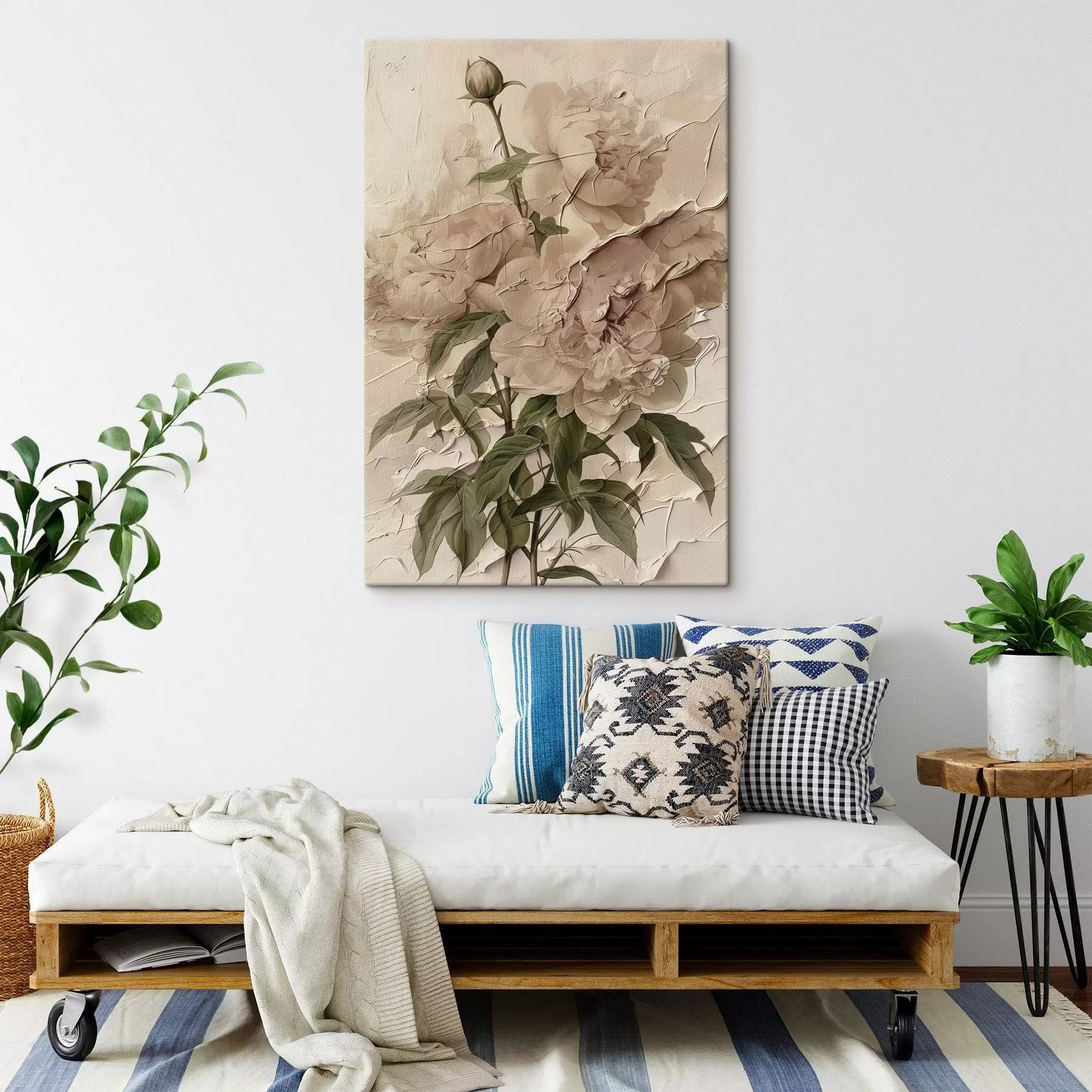 Glezna Sulīgs peoniju pušķis uz gaiša fona s45337