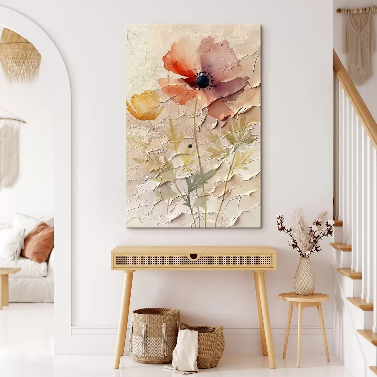 Glezna Caurspīdīgu ziedu kompozīcija uz gaiša fona s45338