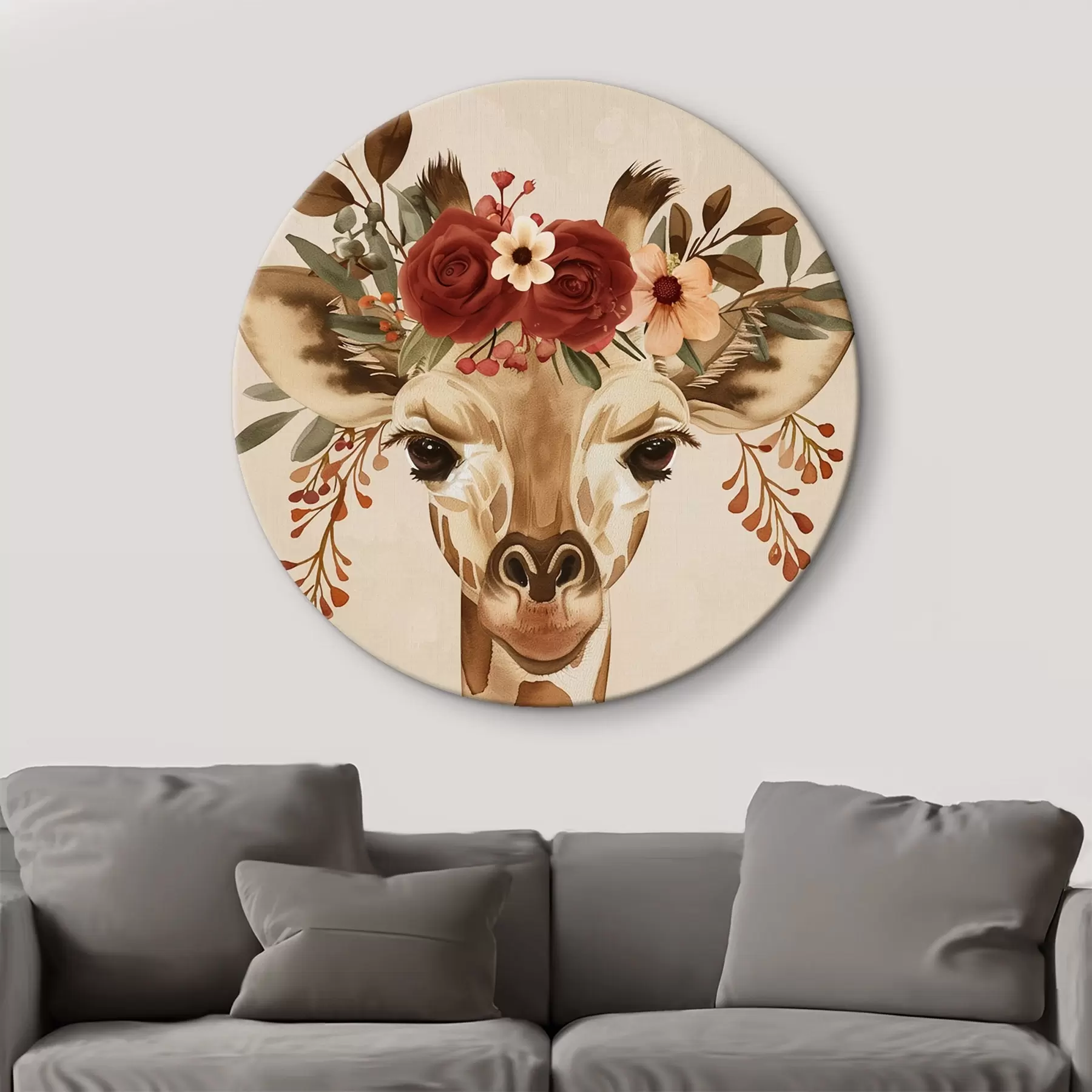 Glezna Žirafe akvareļu stilā ar ziediem uz galvas r45331