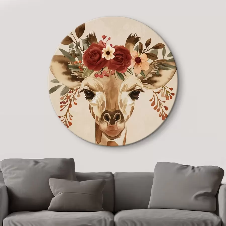 Glezna Žirafe akvareļu stilā ar ziediem uz galvas r45331