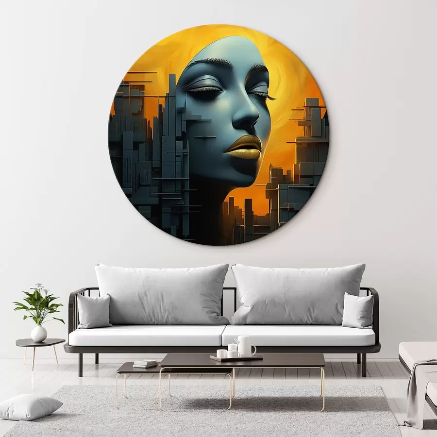 Glezna Cilvēki, meitenes sejas pilsēta uz abstrakta fona r45342