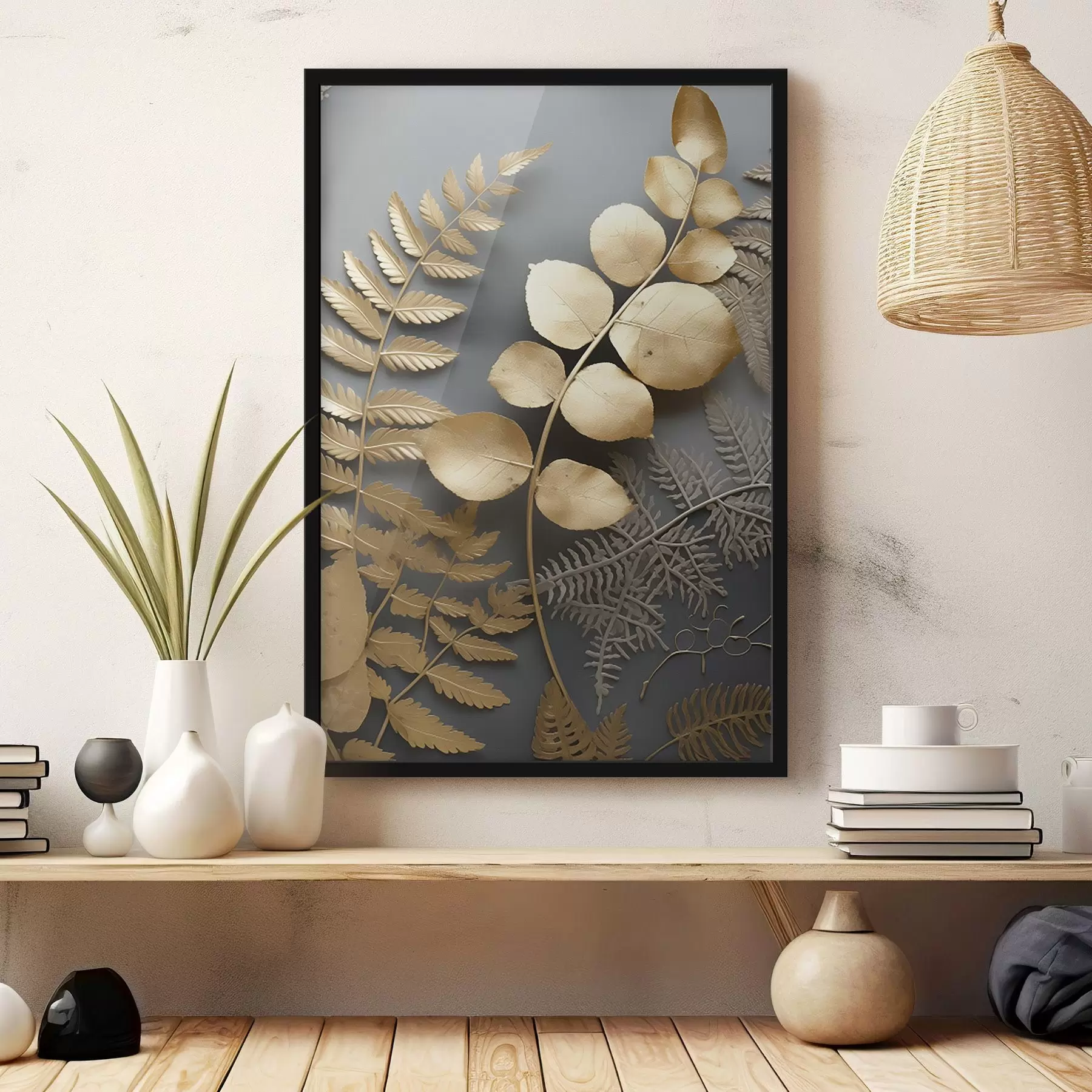 Fototapetes Papardes un eikalipta zari uz tumša fona f45334