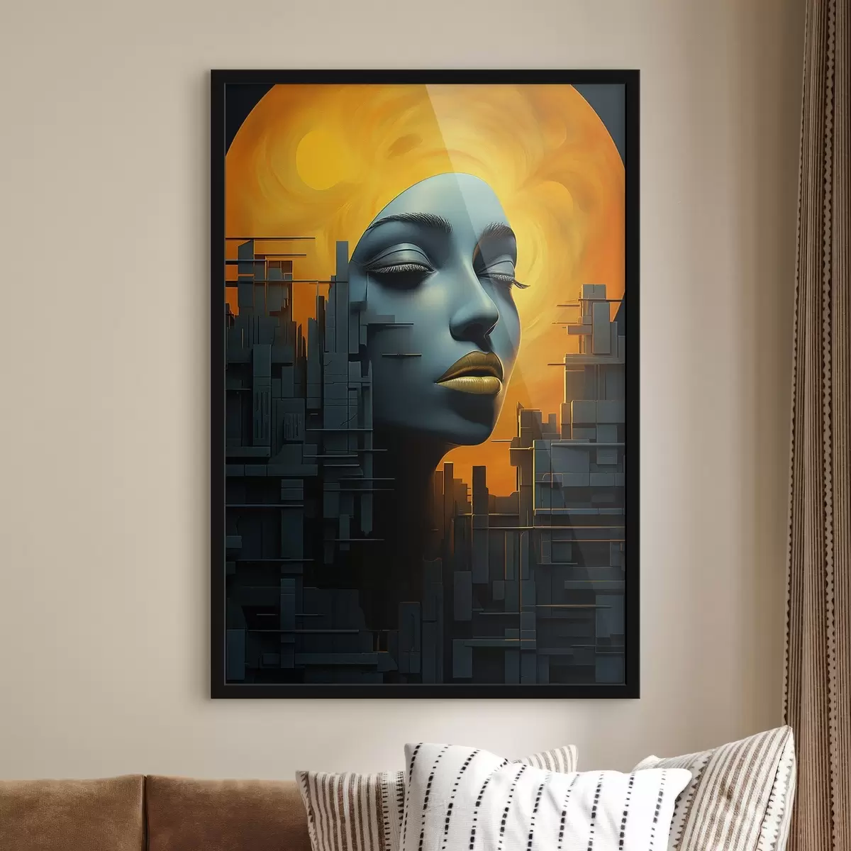 Plakāts Cilvēki, meitenes sejas pilsēta uz abstrakta fona f45342