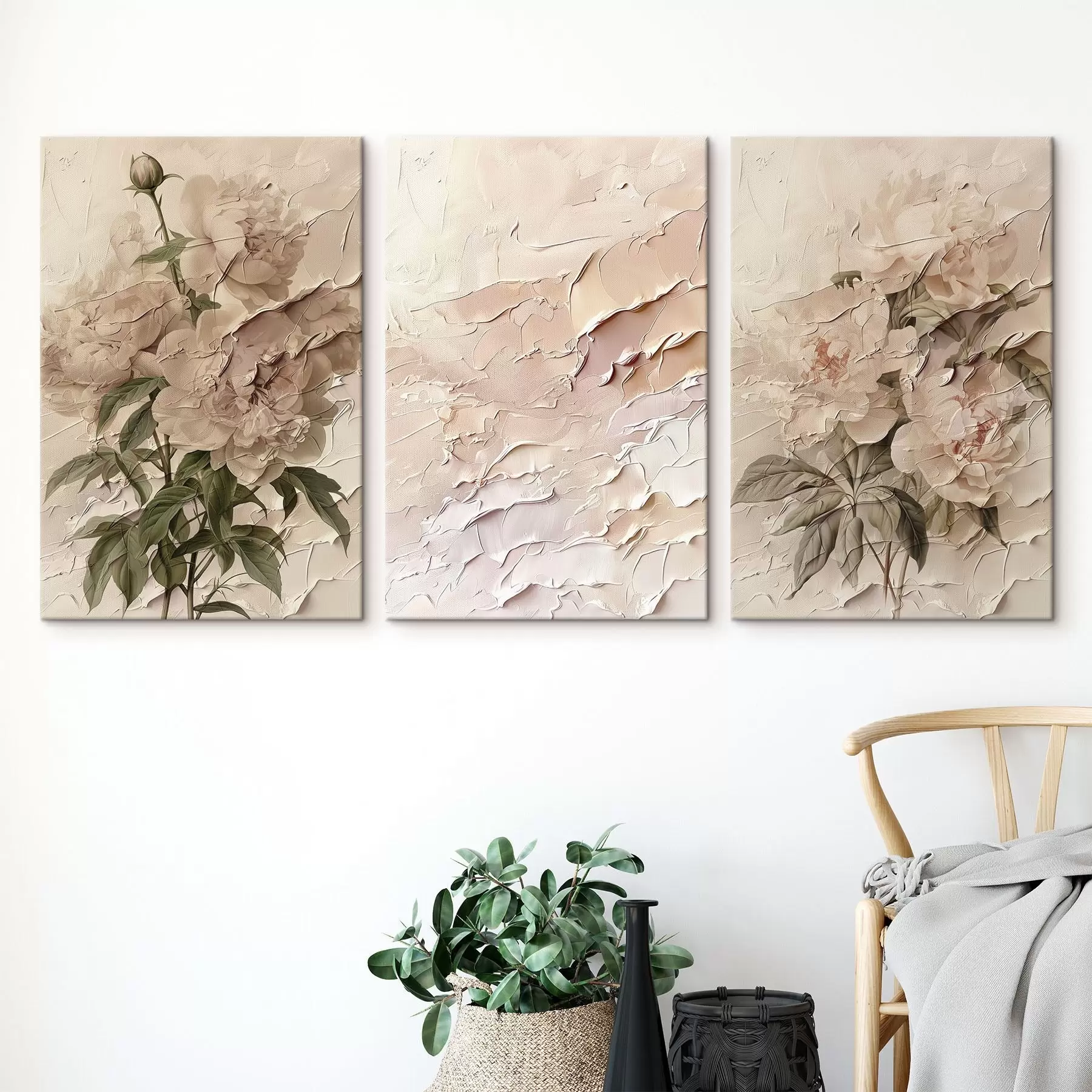 Glezna Peoniju pušķis un krāsas triepiena efekts m00616