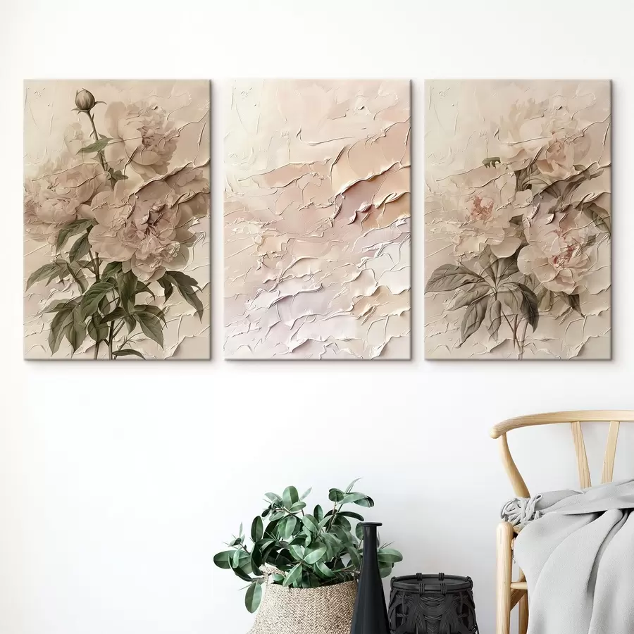 Glezna Peoniju pušķis un krāsas triepiena efekts m00616