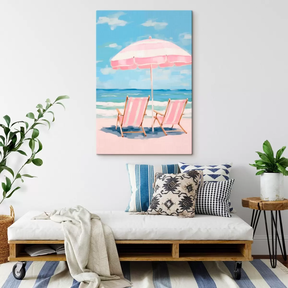 Glezna Pludmales lietussargs un atpūtas krēsli piekrastē s45442