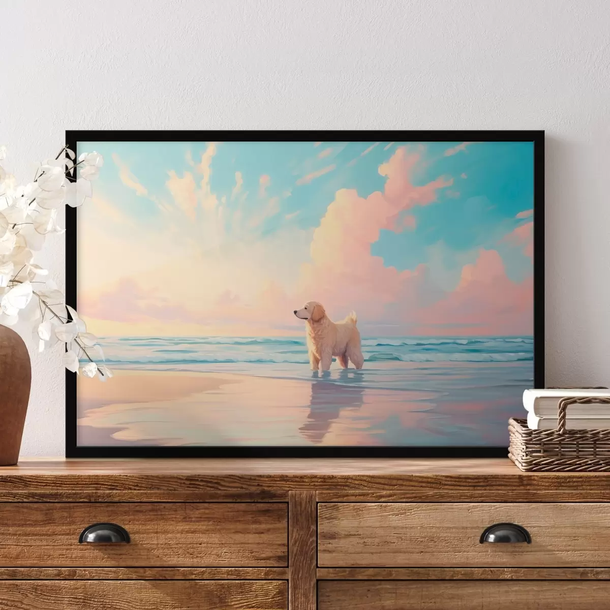 Plakāts Retrīvers jūras krastā f45425