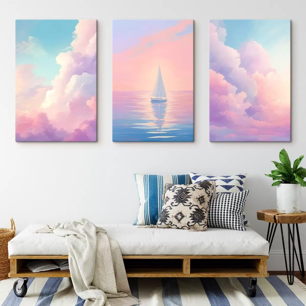 Glezna Buru laiva jūrā uz mākoņu fona m00619