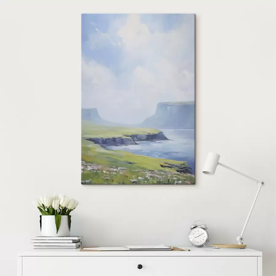 Glezna Jūras krasts ar fjordiem fonā s45460