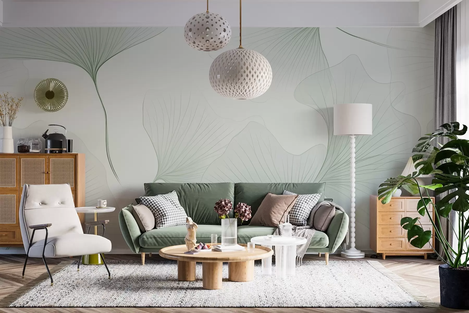 Fototapetes Caurspīdīgas ginkgo lapas w04433v2