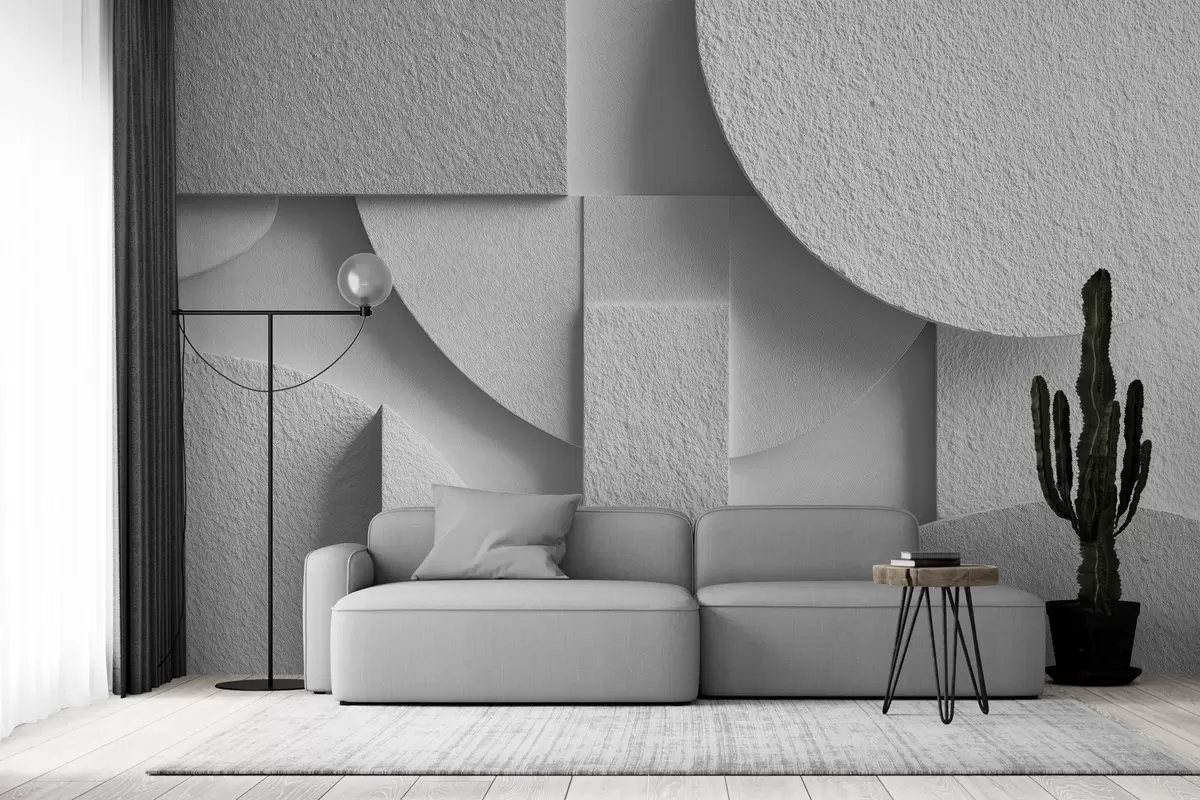 Fototapetes Abstrakta kompozīcija ar baltām trīsdimensiju ģeometriskām formām w04395v1