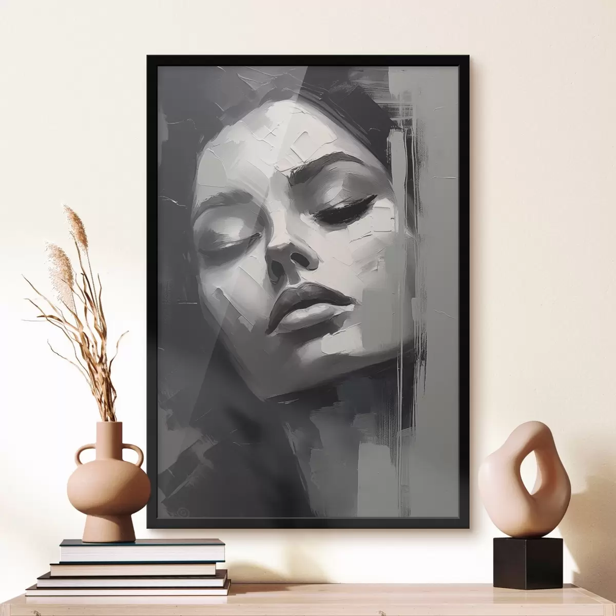 Plakāts Melnbalts sievietes portrets ar aizvērtām acīm f45479