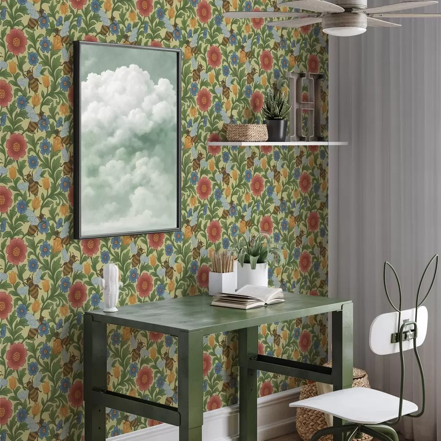 Fototapetes Spilgtas puķes ar lielām bitēm a00315