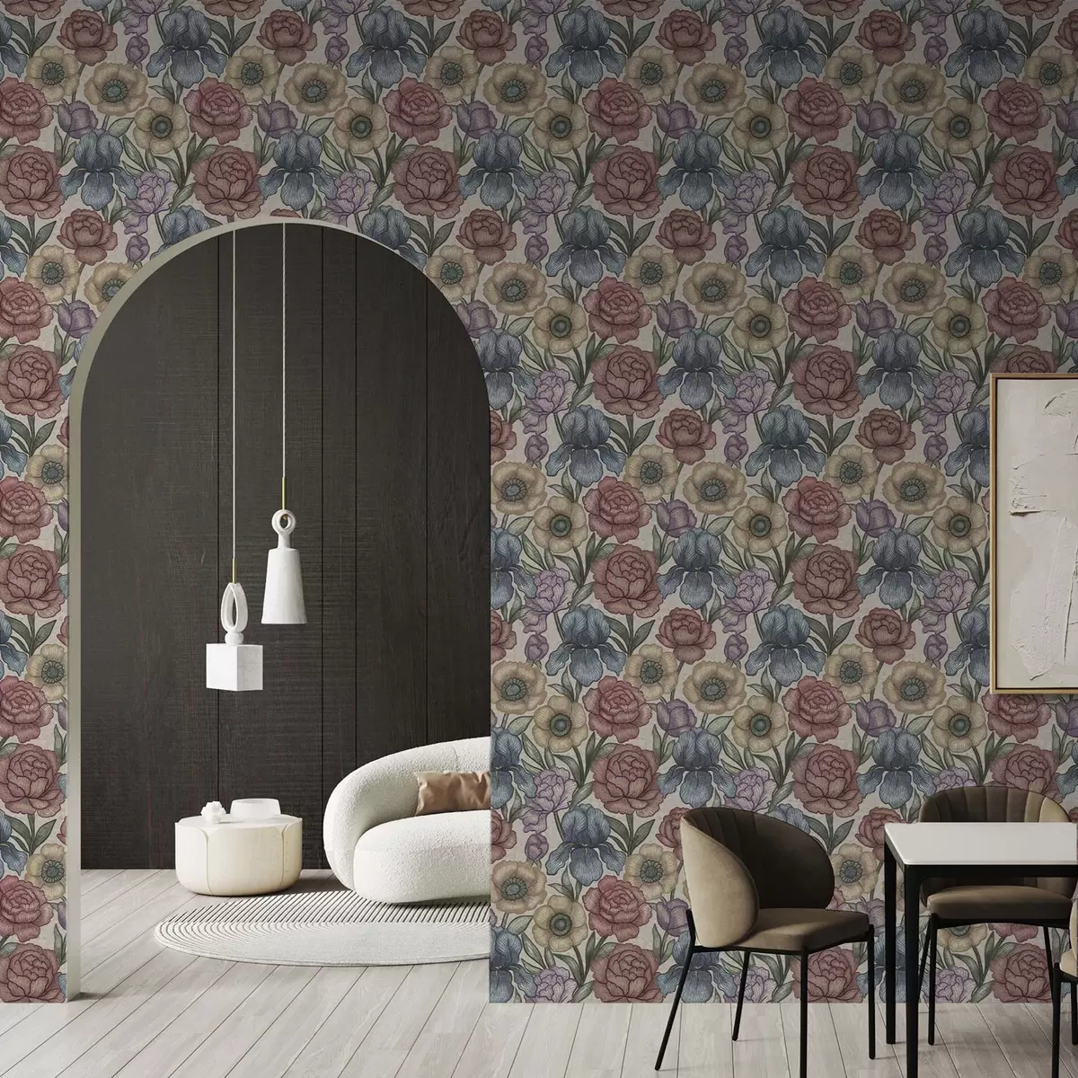 Tapetes Lielas ziedu ilustrācijas ar īrisiem un peonijām a00325