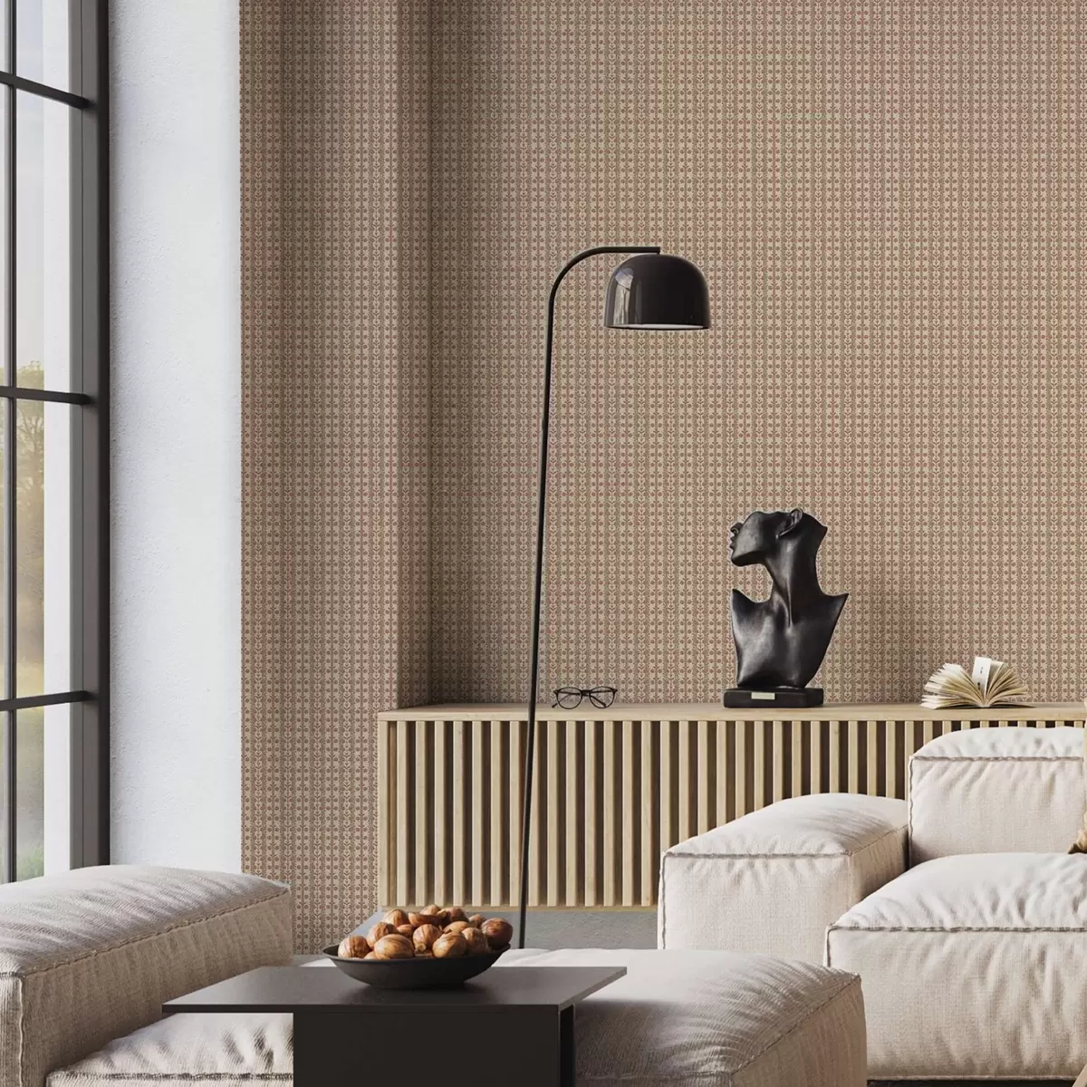 Tapetes Svītrains ornaments ar sarkaniem ziediem a00341