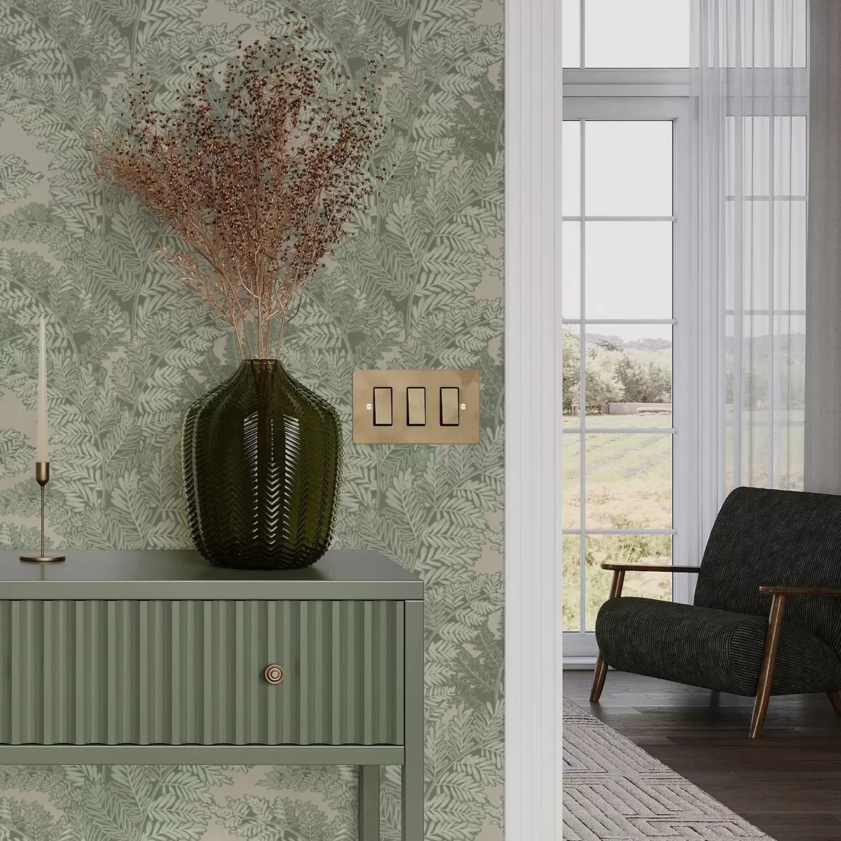 Tapetes Zaļš raksts ar papardes lapām a00345