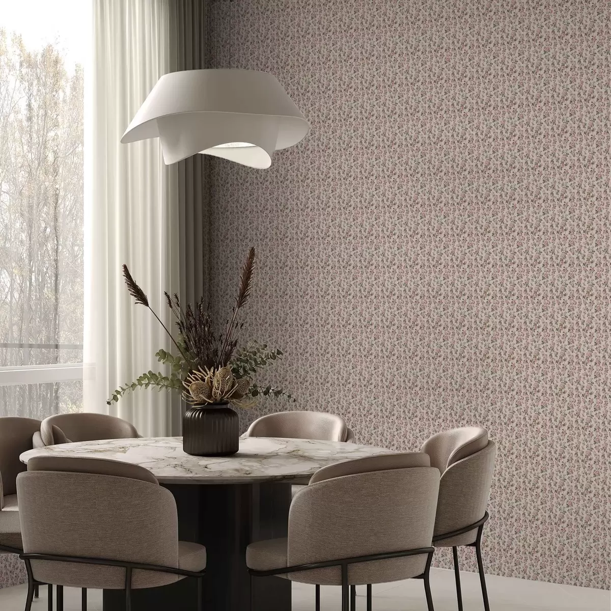 Tapetes Rozā rozes uz bēša fona a00346