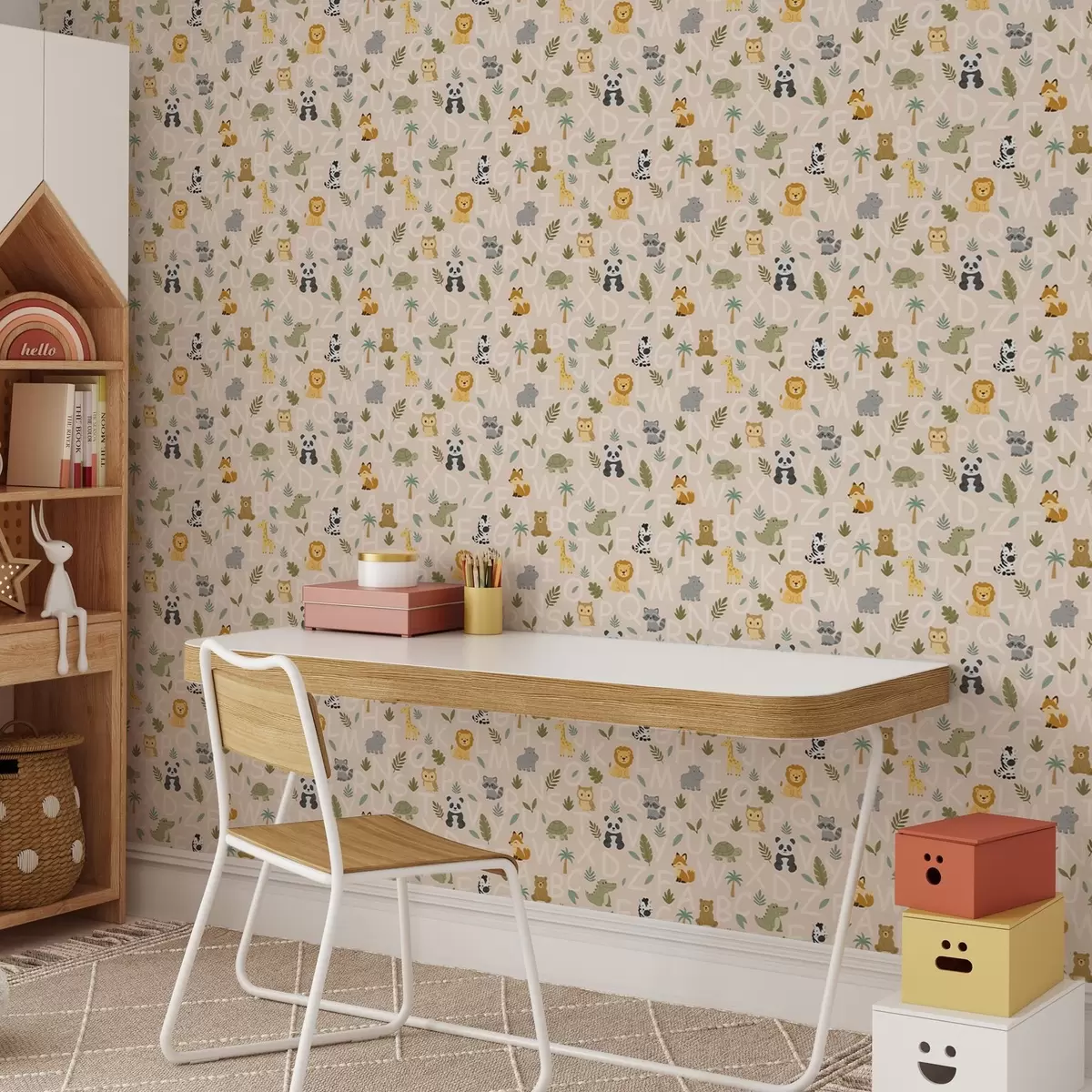 Tapetes Alfabēts ar gudriem dzīvniekiem un augiem bērniem a00400