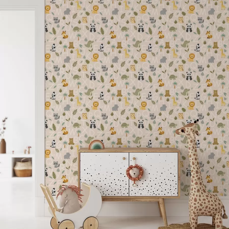 Fototapetes Alfabēts ar gudriem dzīvniekiem un augiem bērniem a00400