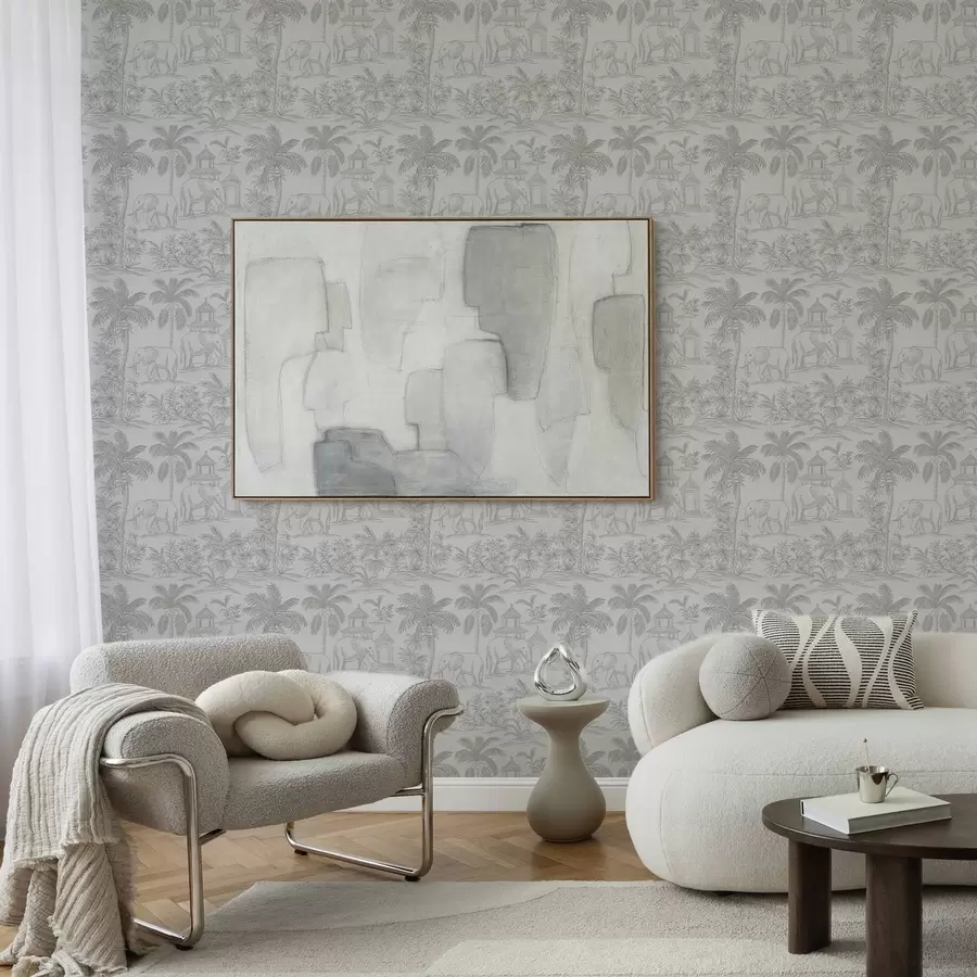 Fototapetes Vienkrāsaini ziloņi un džungļi grafiskā stilā a00410