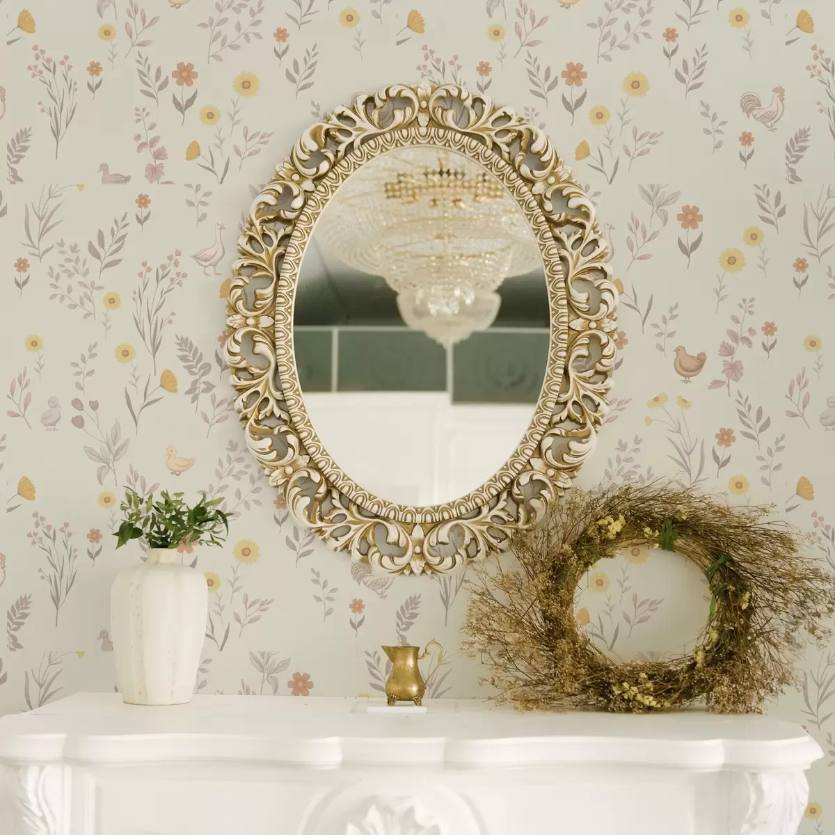 Tapetes Lauka ziedi un vistas maigos pasteļtoņos a00478