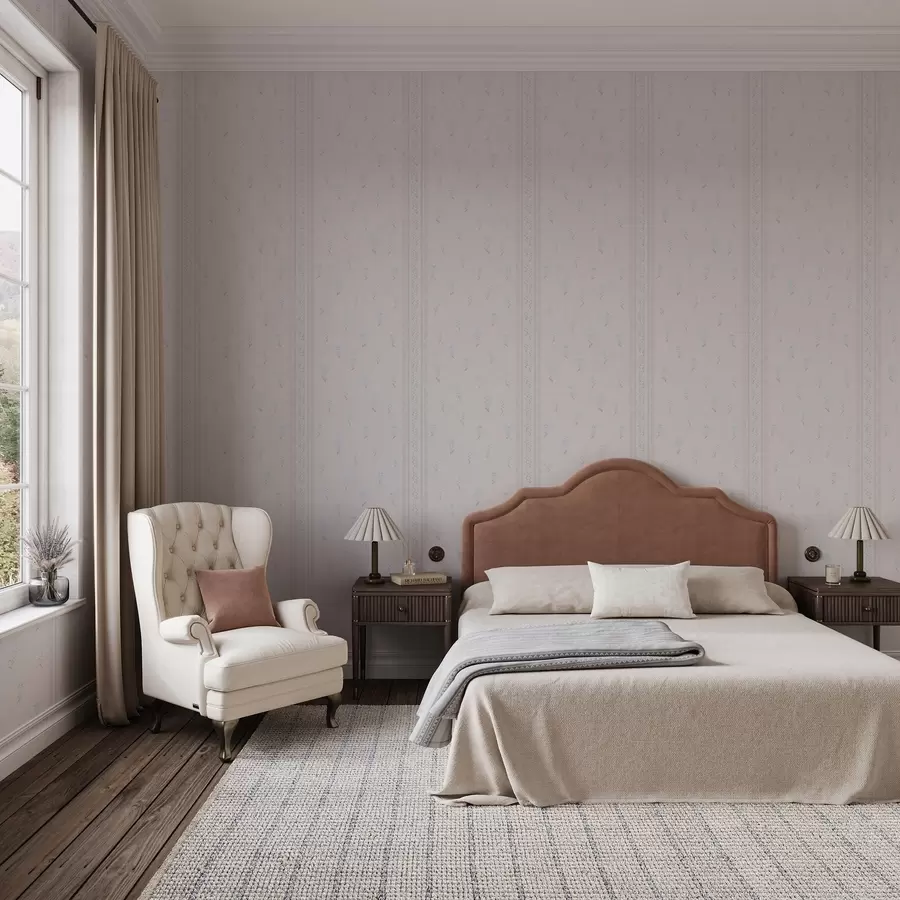 Fototapetes Rozā fons ar smalkiem ziliem ziediem un apmali a00484