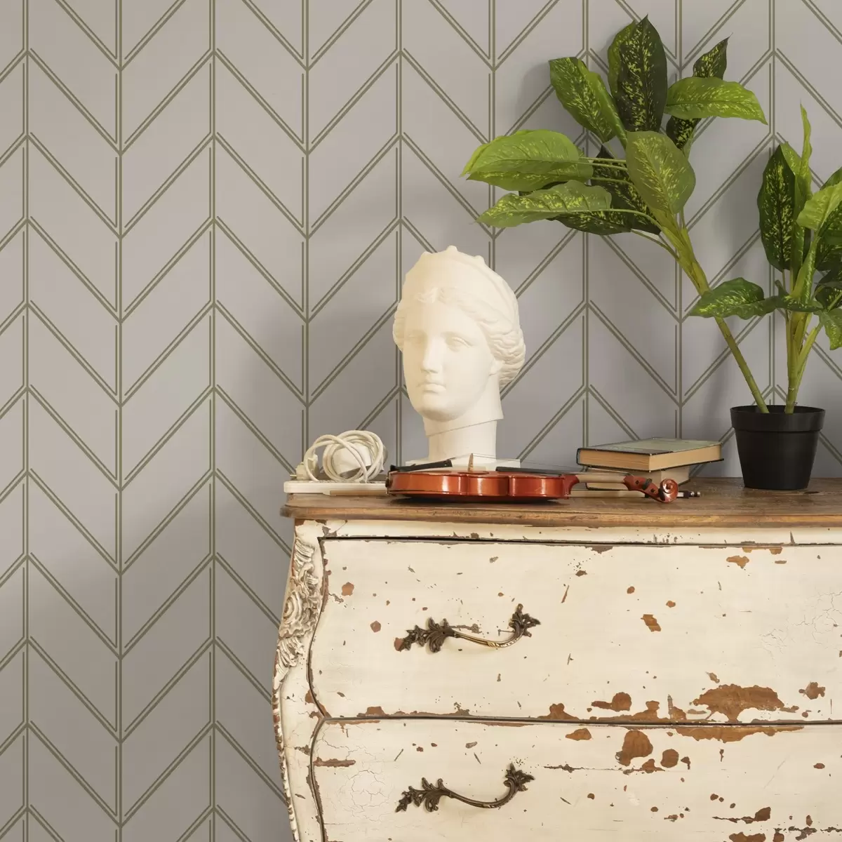 Tapetes Ģeometrija egļu formā ar dubultām līnijām a00488