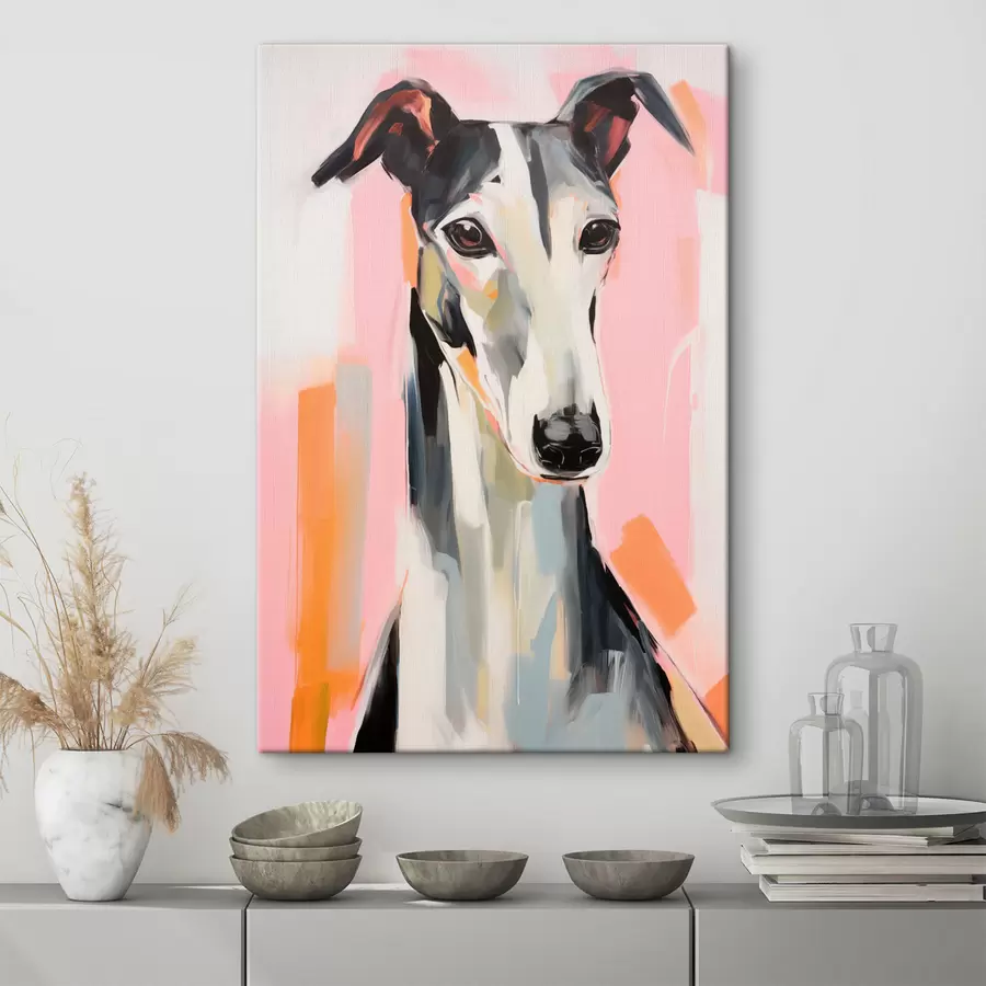 Glezna Haizivs uz rozā, oranžas un baltas otas triepienu fona s45566