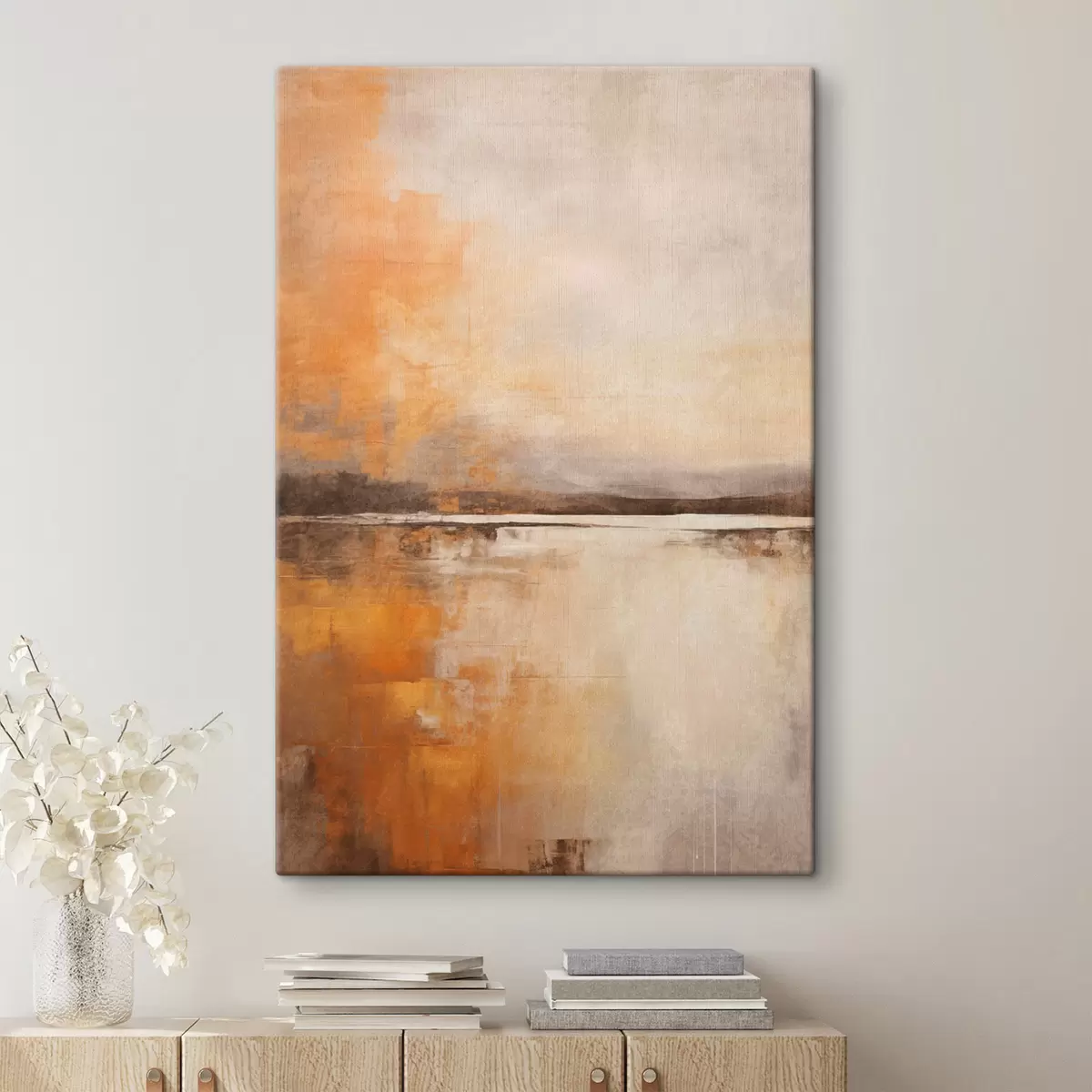 Glezna Abstrakta fakturēta ainava oranžas, brūnas un bēšas krāsas toņos s45568