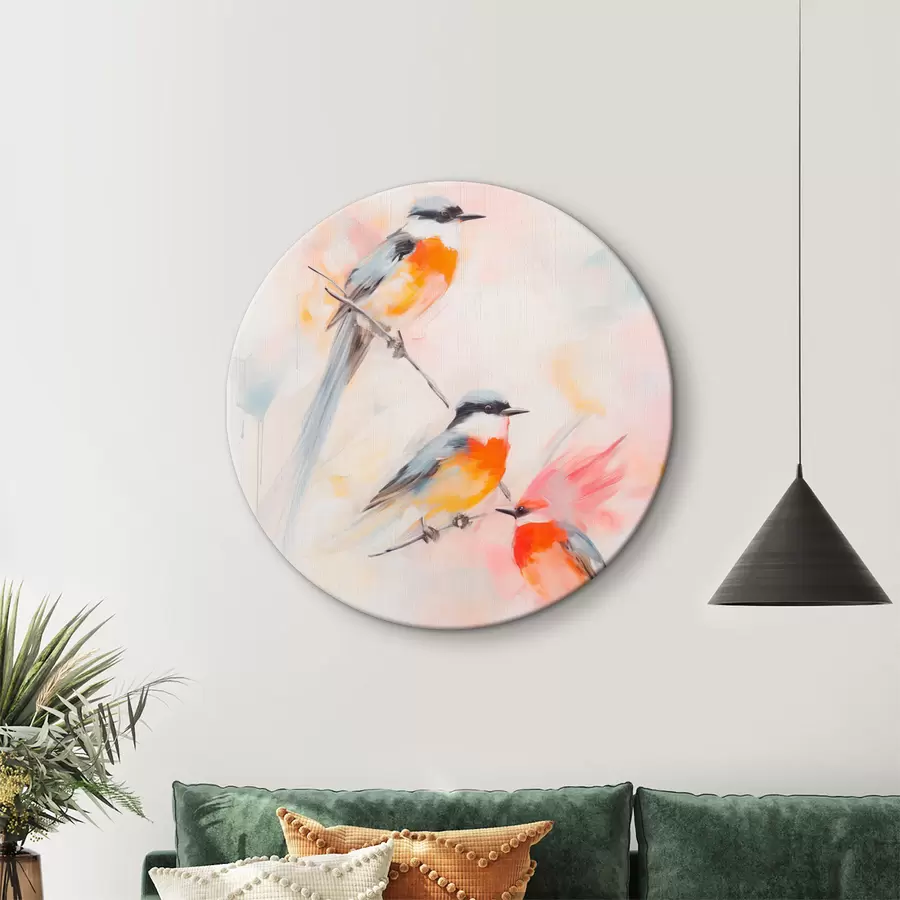 Glezna Putni, kas sēž uz zariem , maigas pasteļtoņi, gaišs fons ar rozā un baltiem toņiem r45577