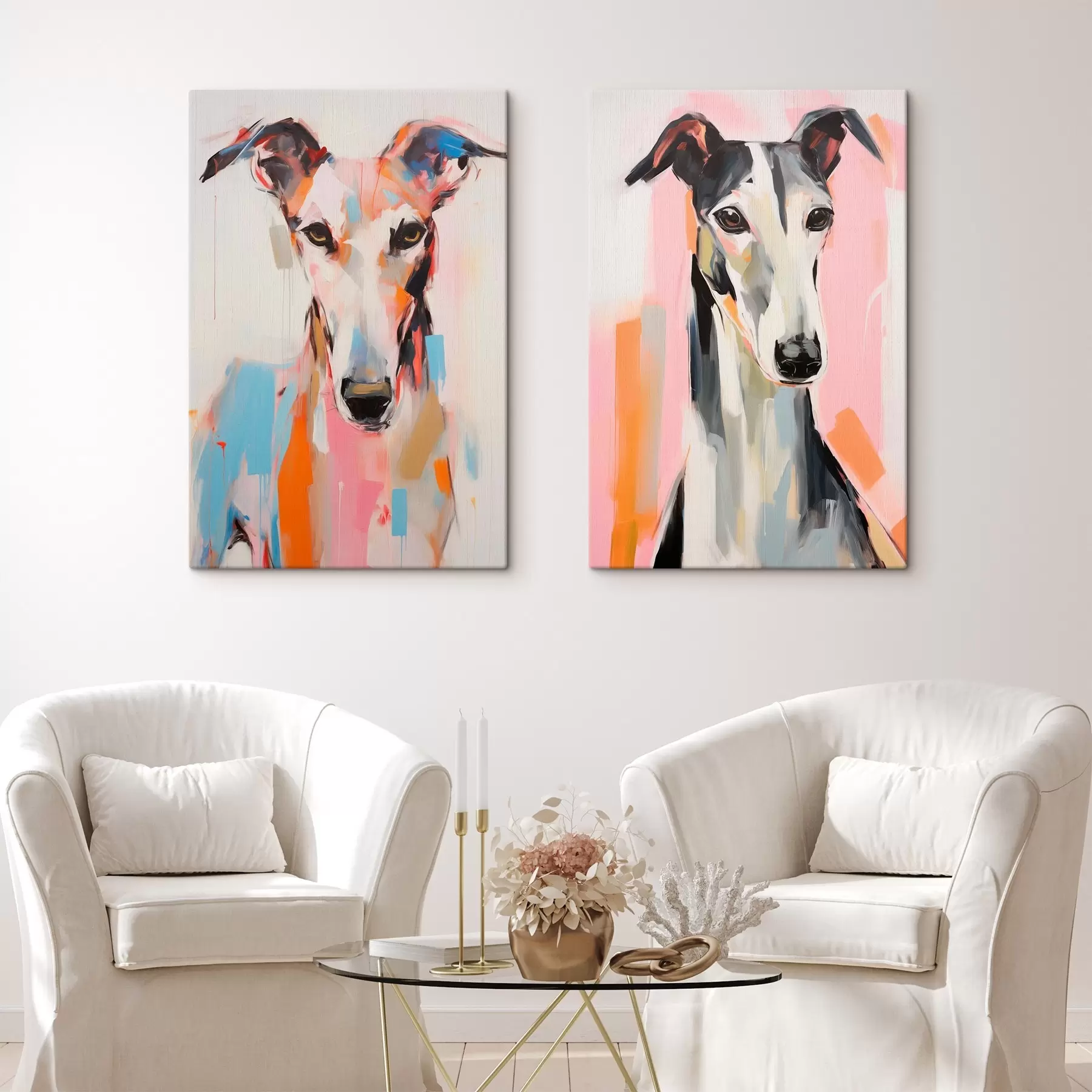 Glezna Haizivs suns, nokrāsots spilgtās krāsās, piemēram, oranžā, rozā un zilā krāsā, uz balta fona m00652