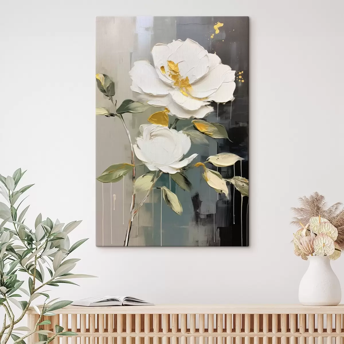 Glezna Apjomīgi ziedi: dekoratīvs motīvs gaišos un tumšos toņos s45531