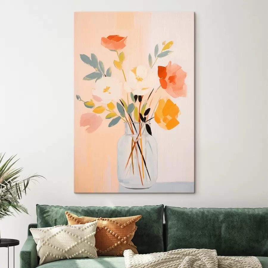 Glezna Dekoratīvie ziedi: abstrakts pušķis vāzē uz gaiša fona s45539