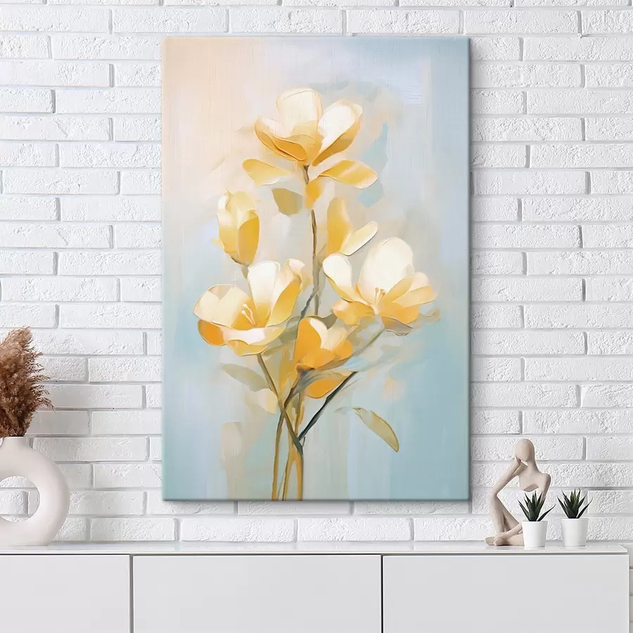 Glezna Ziedu motīvs: pušķis gaiši dzeltenos un zilos toņos s45540