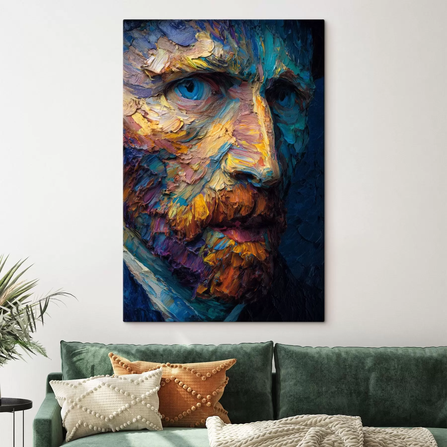 Glezna Dekoratīvs Van Goga portrets: reljefa glezna zilos un oranžos toņos s45546